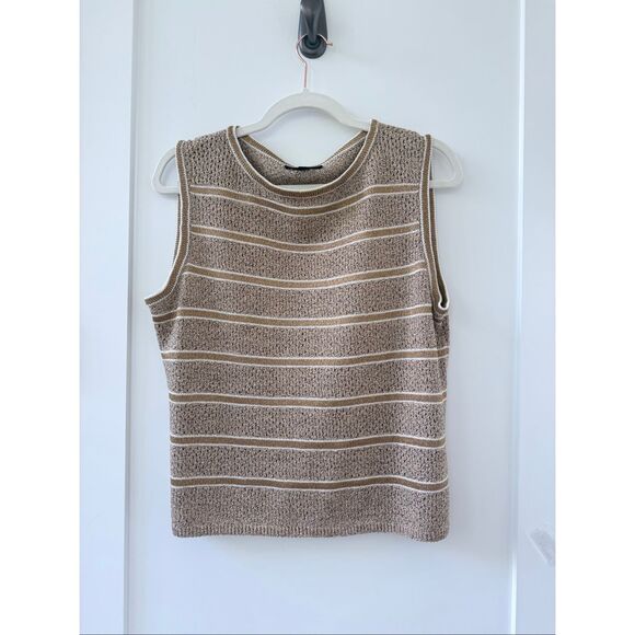 St John Sport By Marie Gray Stripe Knit Sleeveless Tank Top Taupe Women's Medium - Picture 1 of 5